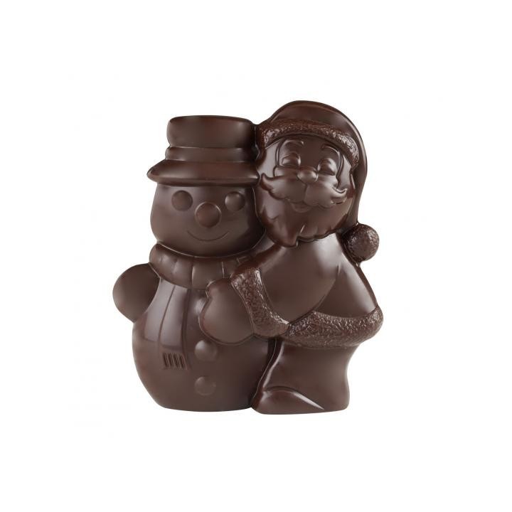 pére noel qui enlace un bonhomme de neige